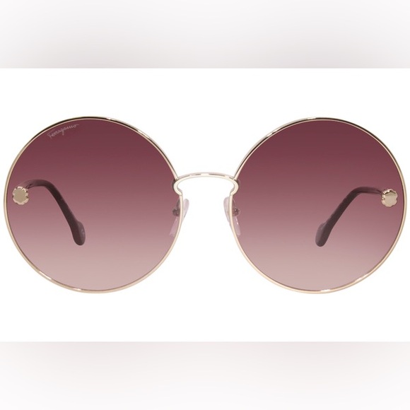 NWOT Salvatore Ferragamo Wine Round Sunglasses SF189S 742 Gold/Wine - Picture 2 of 13